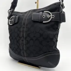 A440【美品】00s COACH ショルダーバッグ キャンバス×レザー 黒