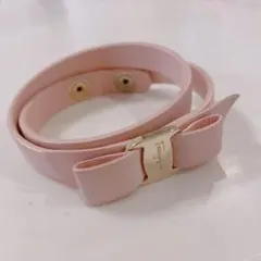 フェラガモ ブレスレット ヴァラリボン ライトピンク19cm レザー 