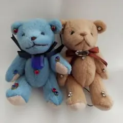 キラキラ　ビジュー　クマさんストラップ　2体　ボールチェーン　ストラップ