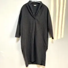 studio CLIP 長袖 シャツワンピース ダークグレー