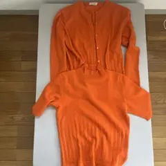 【美品】オノダカシミヤ　オレンジ カーディガン セットアップ　カシミヤ100%