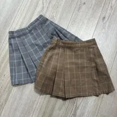 ブラウン系 グレー系 チェック プリーツキュロットスカート 110cm