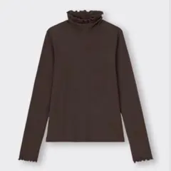 GU ソフトリブタートルネックT(長袖) ブラウン