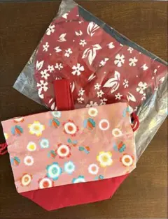 巾着袋 ハンドメイド 2点セット 和柄 小物入れ 給食袋 和風ポーチ 花柄