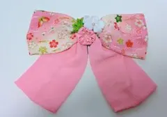 つまみ細工　ピンクリボンコーム