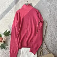 美品(M)ウール混/長袖ニット/セーター/プルオーバー/タートルネック/ピンク