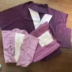 紫色の着物セット 絞りの羽織　道行コート3点セット　新品バッグ付き