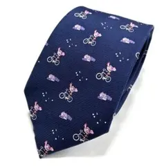 ◆ ネクタイ ネイビー ニワトリ 自転車 家 絹100% 美品 A'CRAVAT