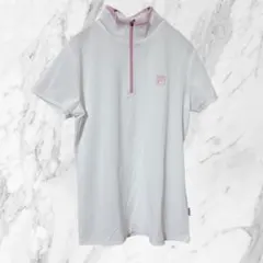FILA半袖 ハーフジップ ポロシャツ 白 ピンク M GOLF テニスウェア