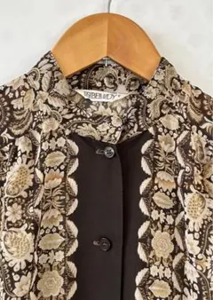 花柄　ボタニカル　スタンドカラー　シアーブラウス 古着  レトロ　vintage