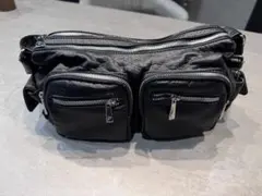 美品【interstaple】2WAY ブラックレザー ショルダーバッグ ラム革
