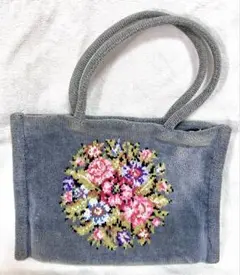 FEILER 花柄刺繍 グレー ハンドバッグ