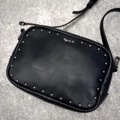 美品　アニエスベー Lucy スタッズ レザーショルダーバッグ カメラバッグ