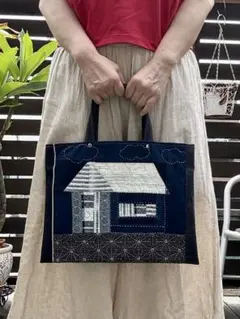 藍染絣×児島デニムのレッスンバッグ　ハンドメイド　刺し子✴︎セルビッチデニムのサムネイル