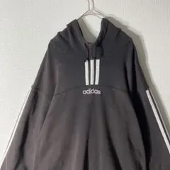 90s adidas オリジナル スリーストライプ パーカー 刺繍ロゴ 黒 L