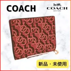✨新品 未使用✨COACH コーチ 二つ折り財布 ピンク レザー ロゴ金具