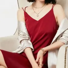 スライングドレスデルタセクシーな内部シルクロングサテンシルクエクステリアドレF