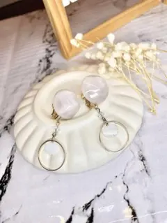 一点物❗️ ハンドメイド　イヤリング　グレージュ　パーティー　結婚式　デート