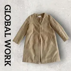 GLOBAL WORK ノーカラーコート ロングコート (М) ブラウン