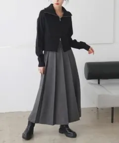 【新品】 LIAN プリーツスリットスカート ロング プリーツスカート グレーのサムネイル