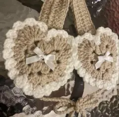 ハートのイヤーマフ beige×white ハンドメイド