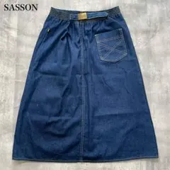 サッソーン【M】デニムスカート Aライン ミディ丈 配色ステッチ ウエストゴムのサムネイル