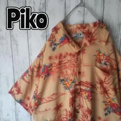 PIKO アロハシャツ 半袖 オレンジ 総柄 ヤシの木 ボタニカル L レーヨンのサムネイル
