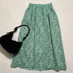 SamansaMos2blue/花柄フレアロングスカート/総柄/ウエストゴム/F