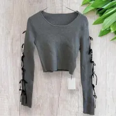 GRL グレイル カットソー 長袖 美品 ショート丈 リボン 肌見せ グレーのサムネイル