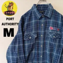 USA古着 PORT AUTHORITY　ネルシャツM　ネイビーオンブレチェック