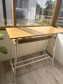 【引き取り限定】木目調デスク◆ホワイト脚◆奥行き薄型