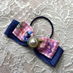 リボン型ヘアゴム パール付き