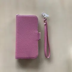 iPhone SE 用　サーモンピンク 手帳型ケース ストラップ付き