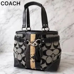 美品✨ コーチ トートバッグ 肩掛け 10264 シグネチャー パイソン柄 黒