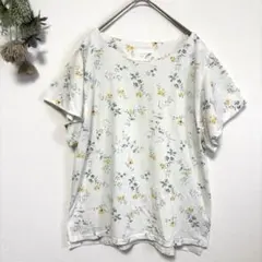 ドレスキップ｜花柄半袖ブラウス｜総柄ストレッチトップス｜袖フリル｜ホワイト｜Mのサムネイル