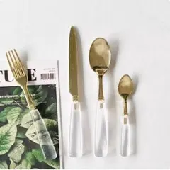 ミニチュアカトラリーセット8点セット　高級感のあるグレー×金　食器