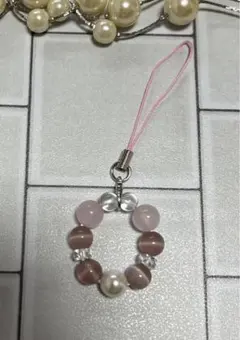 ハンドメイド 天然石ストラップ ピンク系