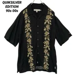 T-1630 QUIKSILVER バドワイザー コラボ アロハシャツ M 黒のサムネイル