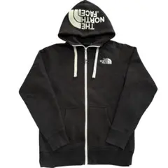 【美品】ノースフェイス ジップパーカー 黒 S フード ビッグロゴ 刺繍