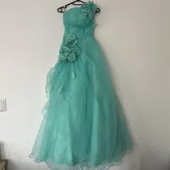ミントグリーン フラワー装飾 ロングドレス　演奏会　カラードレス 発表会
