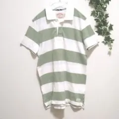【ブルックスブラザーズ】S ポロシャツ 半袖 太めボーダー 白 緑 爽やか 丈長