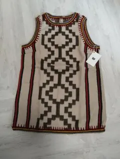 幾何学模様 ベージュ ニットベスト サイズ1