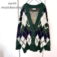earth music&ecologyループ編みアーガイルカーディガン Vネック