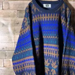 総柄　デザインニット  ノルディック柄  古着  太アーム  オーバーサイズ