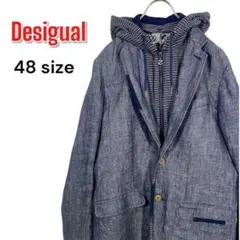 Desigual ジャケット サイズ48 リネン ブルー パーカー脱着可能のサムネイル