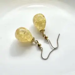 天然石 シトリン 卵型 ピアス わけあり