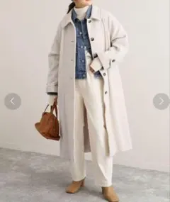 スローブイエナ　ウールモッサステンカラーコート　ロング　コート アイボリー