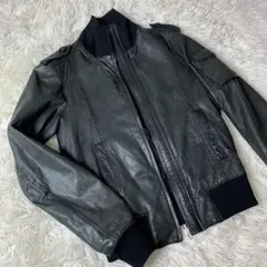【山羊革】シングル ライダースジャケット タイトフィット 黒系 M