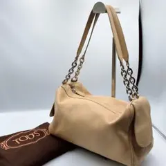 良品⭐️トッズ　チェーン　ハンドバッグ　ミニボストン　肩掛け　ベージュ