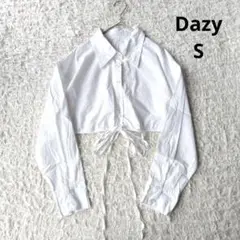 【デイジー】Dazy クロップド丈シャツ 長袖ブラウス リボン付き 白　S